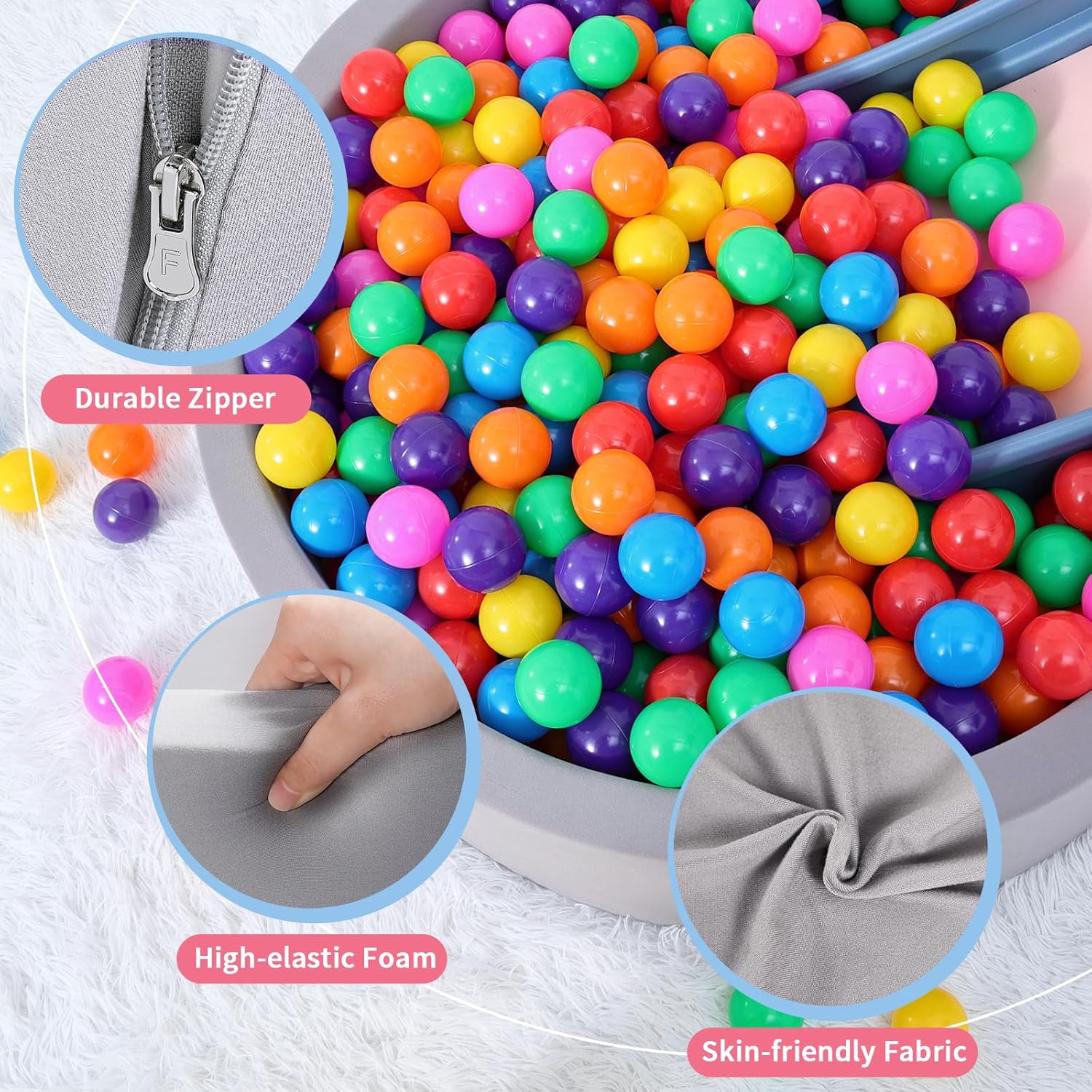 Foam Ball Pit for Toddlers with 100 Rainbow Balls – Soft Plush Indoor Play Pool for Babies & Kids, Sensory Activity Toy