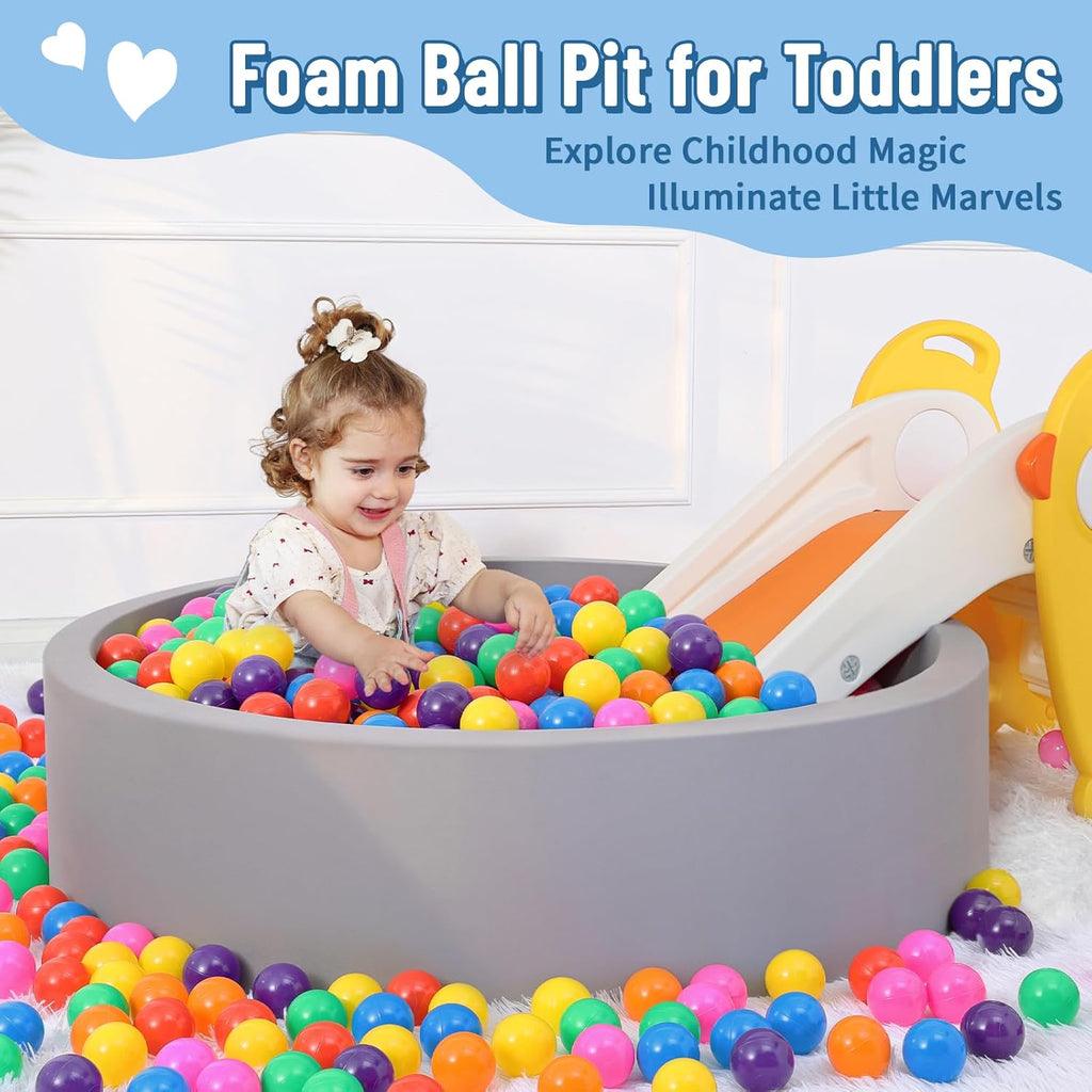 Foam Ball Pit for Toddlers with 100 Rainbow Balls – Soft Plush Indoor Play Pool for Babies & Kids, Sensory Activity Toy