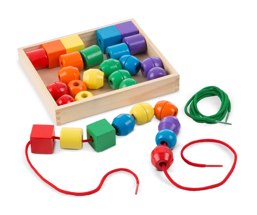 Primary Lacing Beads Educational Toy Set – 30 Wooden Beads with 2 Laces for Fine Motor Skills, Color Sorting & Early Learning