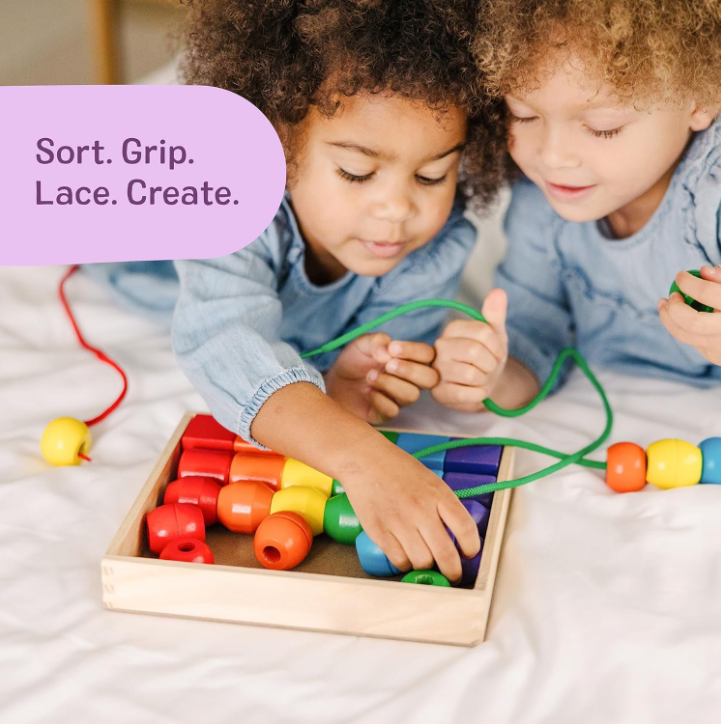 Primary Lacing Beads Educational Toy Set – 30 Wooden Beads with 2 Laces for Fine Motor Skills, Color Sorting & Early Learning