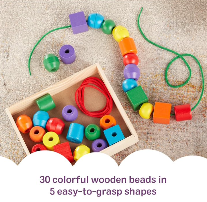 Primary Lacing Beads Educational Toy Set – 30 Wooden Beads with 2 Laces for Fine Motor Skills, Color Sorting & Early Learning