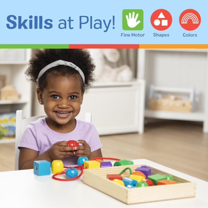 Primary Lacing Beads Educational Toy Set – 30 Wooden Beads with 2 Laces for Fine Motor Skills, Color Sorting & Early Learning