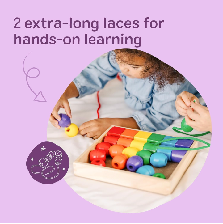 Primary Lacing Beads Educational Toy Set – 30 Wooden Beads with 2 Laces for Fine Motor Skills, Color Sorting & Early Learning