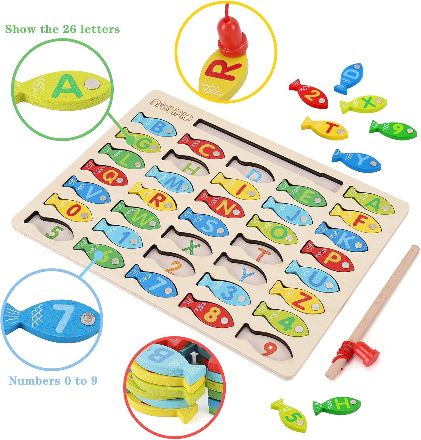 Magnetic Wooden Fishing Game Toy for Toddlers – Montessori Educational Fishing Set for Color Matching, Fine Motor Skills & Early Learning
