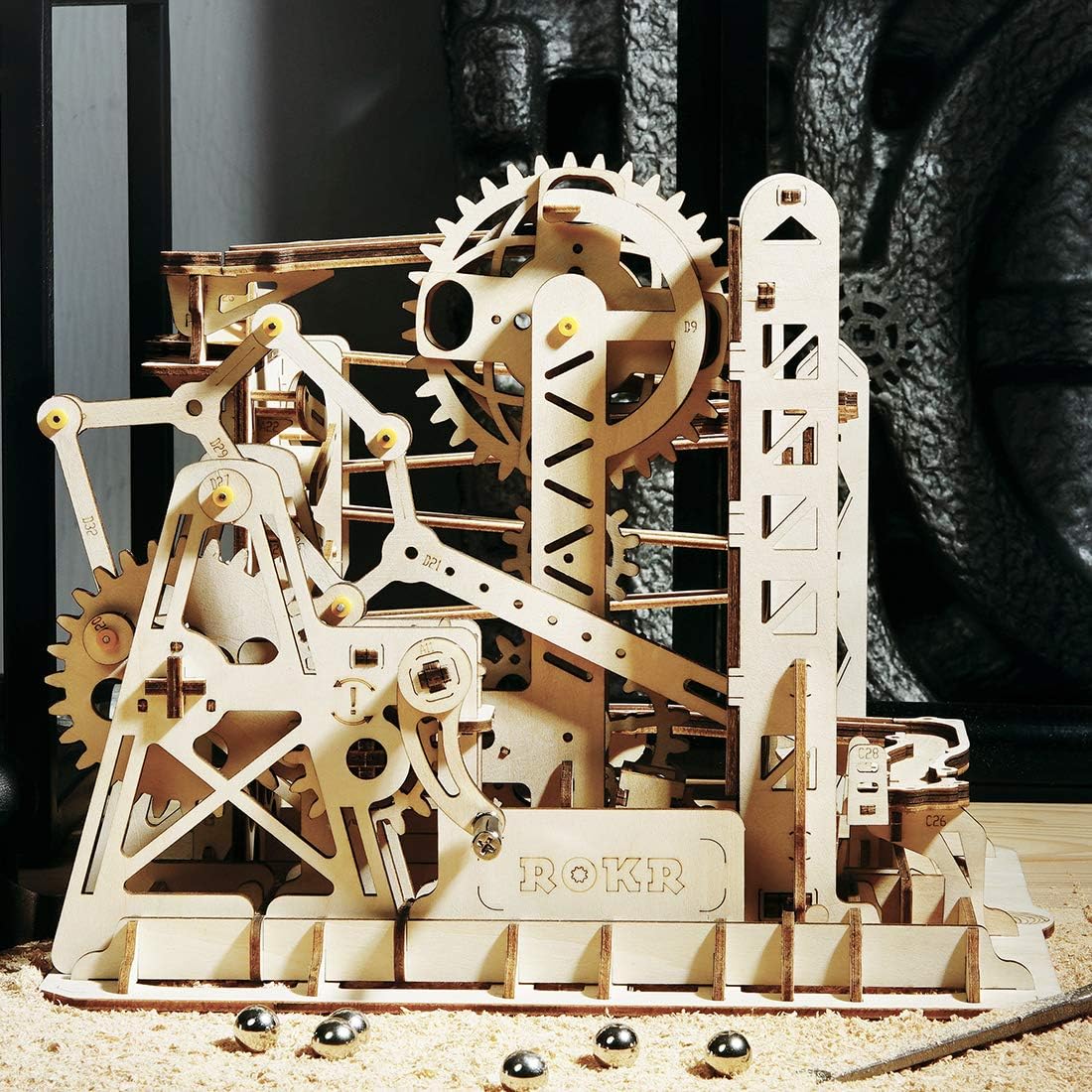 3D Wooden Marble Run Mechanical Gears Puzzle Kit – Brain Teaser Assembly Model Set