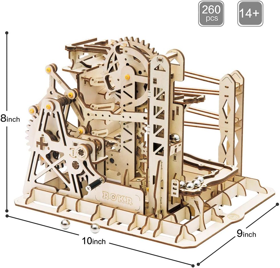 3D Wooden Marble Run Mechanical Gears Puzzle Kit – Brain Teaser Assembly Model Set