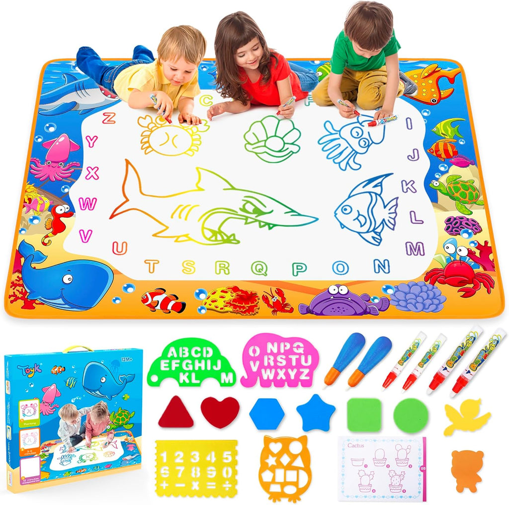 Water Doodle Mat for Kids – Reusable Aqua Drawing & Writing Magic Coloring Mat for Toddlers, Mess-Free Educational Learning Toy