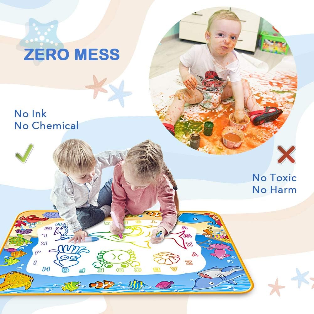 Water Doodle Mat for Kids – Reusable Aqua Drawing & Writing Magic Coloring Mat for Toddlers, Mess-Free Educational Learning Toy