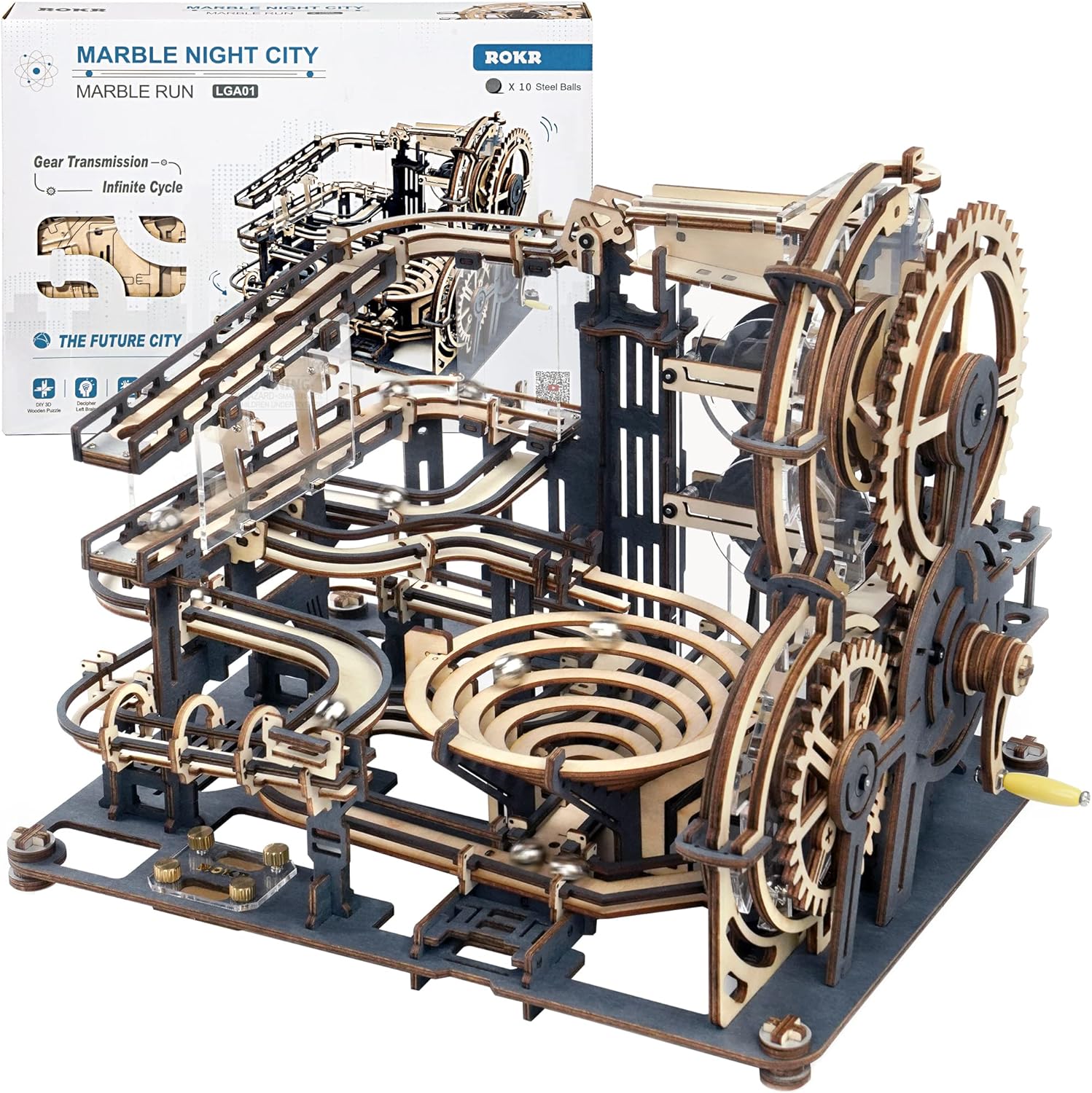 3D Wooden Marble Run Puzzle for Kids – Mechanical Model Building Kit