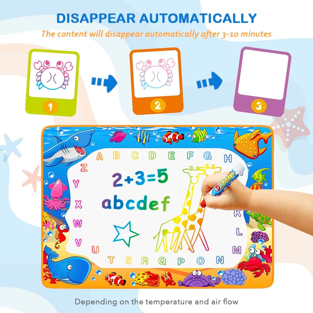 Water Doodle Mat for Kids – Reusable Aqua Drawing & Writing Magic Coloring Mat for Toddlers, Mess-Free Educational Learning Toy