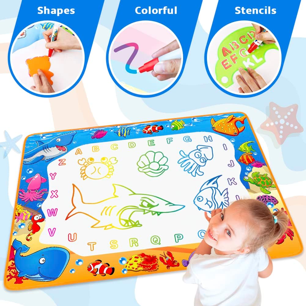 Water Doodle Mat for Kids – Reusable Aqua Drawing & Writing Magic Coloring Mat for Toddlers, Mess-Free Educational Learning Toy