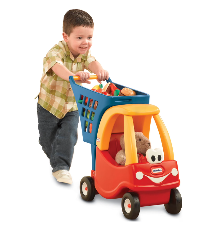 Cozy Shopping Cart for Kids – Red & Yellow Pretend Play Grocery Cart Toy for Imaginative Role Play, Shopping & Learning Fun