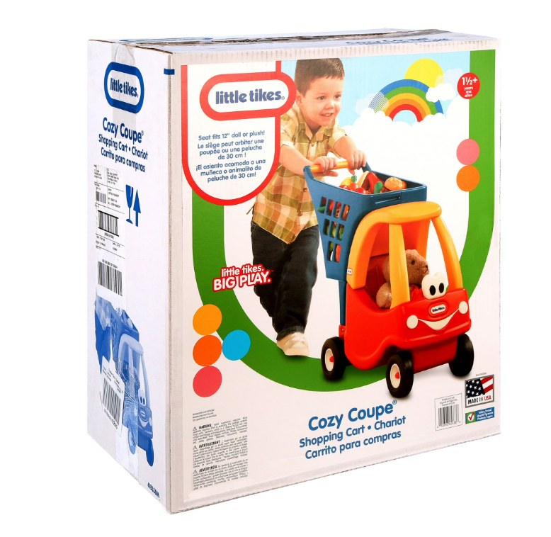 Cozy Shopping Cart for Kids – Red & Yellow Pretend Play Grocery Cart Toy for Imaginative Role Play, Shopping & Learning Fun