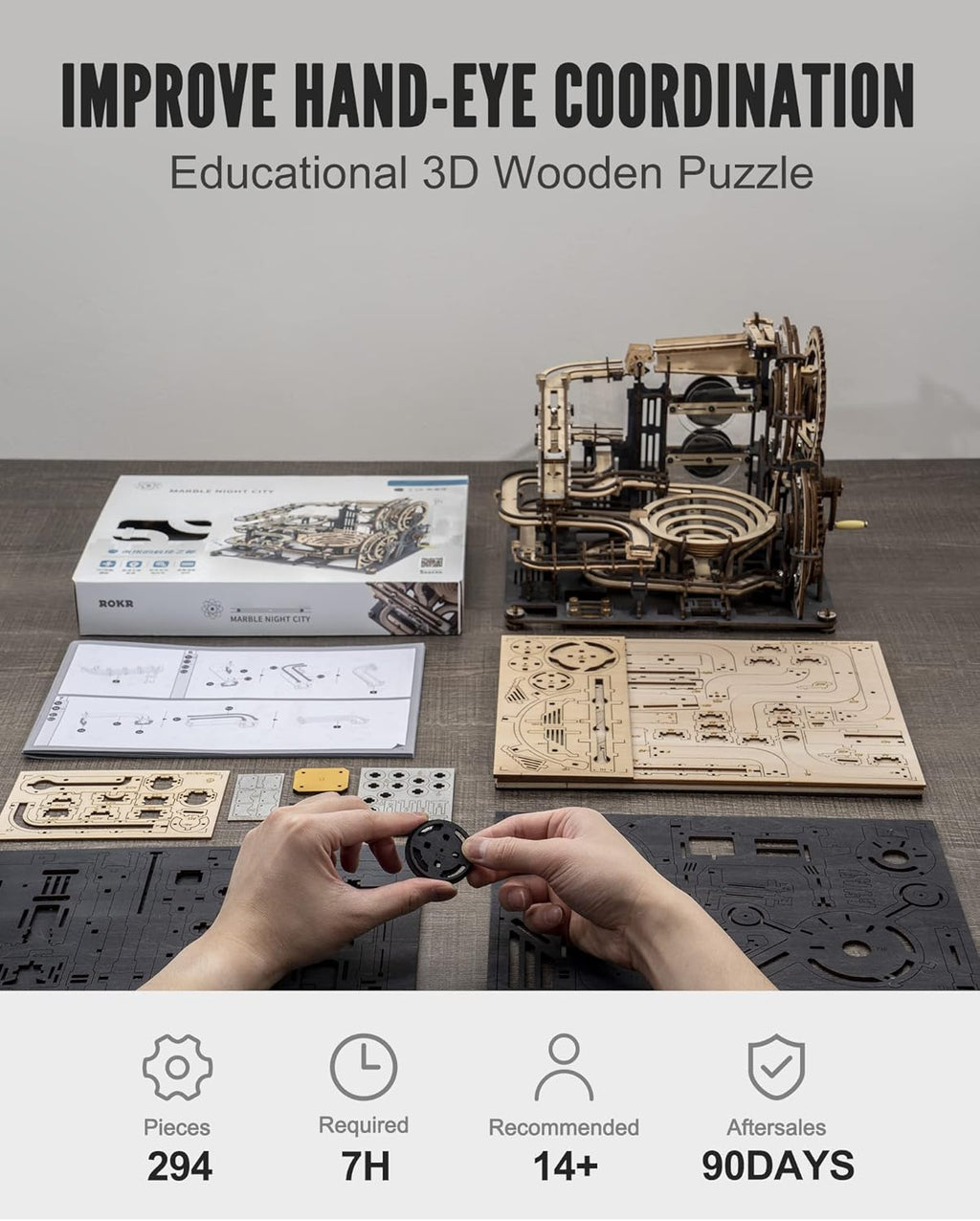 3D Wooden Marble Run Puzzle for Kids – Mechanical Model Building Kit