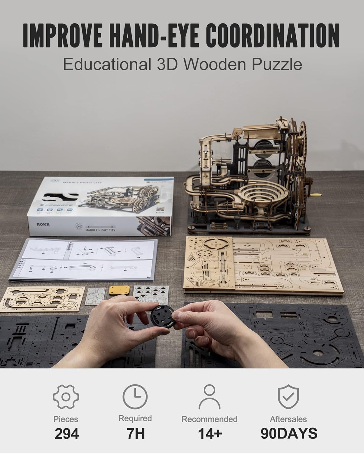 3D Wooden Marble Run Puzzle for Kids – Mechanical Model Building Kit