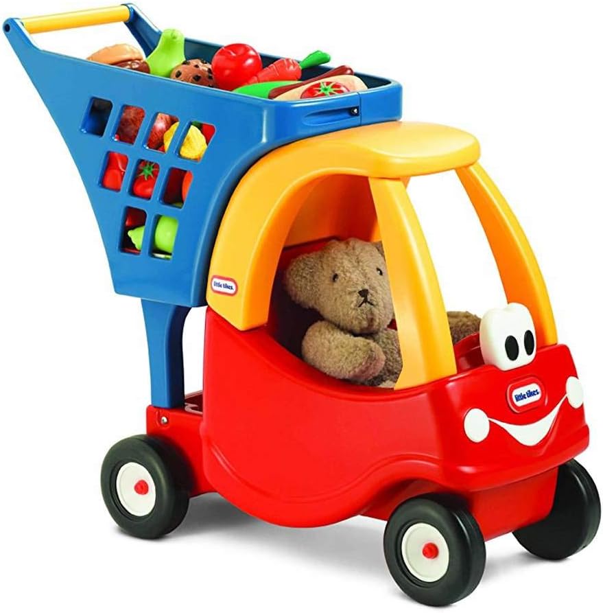 Cozy Shopping Cart for Kids – Red & Yellow Pretend Play Grocery Cart Toy for Imaginative Role Play, Shopping & Learning Fun