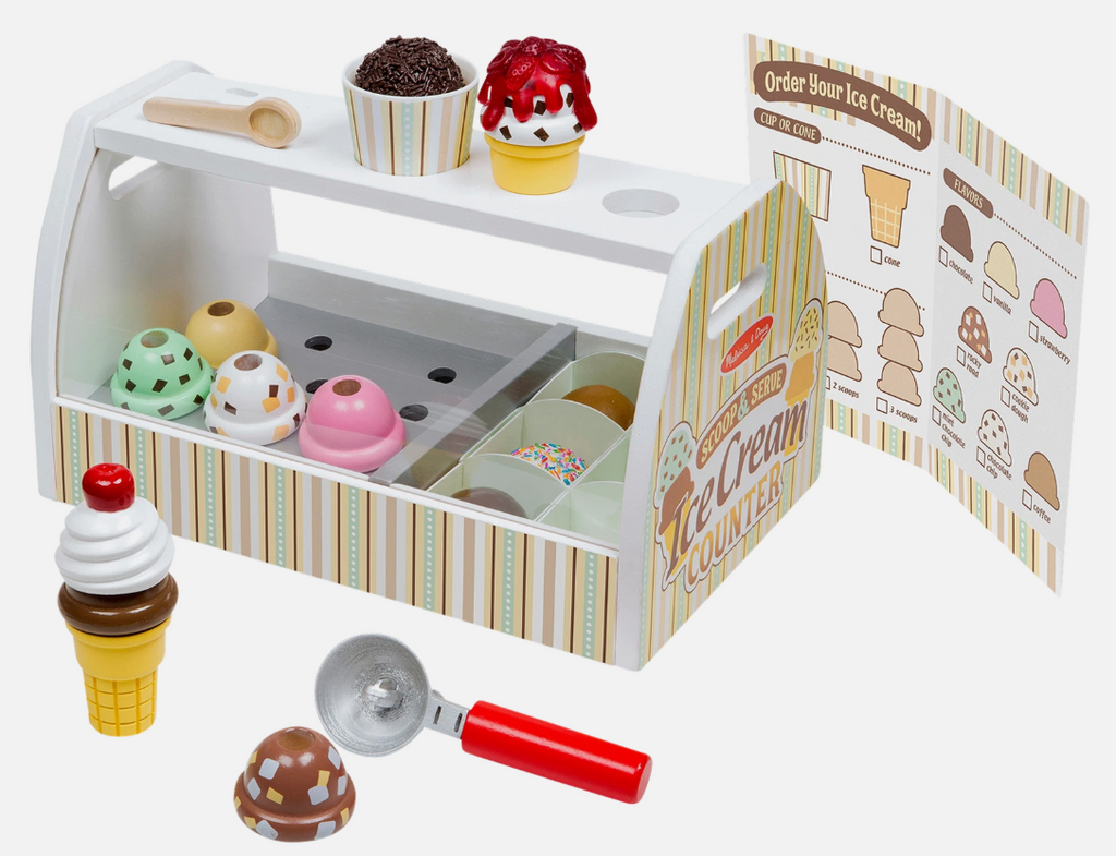 Wooden Scoop & Serve Ice Cream Counter – Kids Pretend Play Ice Cream Shop Set for Imaginative Role Play, Social Skills & Early Learning Fun