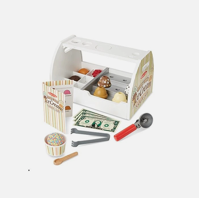 Wooden Scoop & Serve Ice Cream Counter – Kids Pretend Play Ice Cream Shop Set for Imaginative Role Play, Social Skills & Early Learning Fun