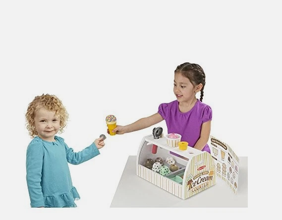 Wooden Scoop & Serve Ice Cream Counter – Kids Pretend Play Ice Cream Shop Set for Imaginative Role Play, Social Skills & Early Learning Fun