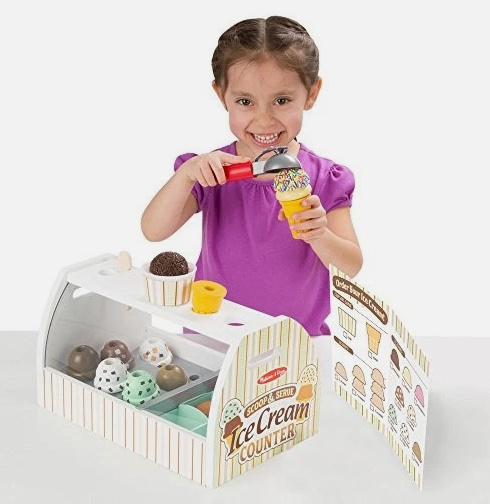 Wooden Scoop & Serve Ice Cream Counter – Kids Pretend Play Ice Cream Shop Set for Imaginative Role Play, Social Skills & Early Learning Fun