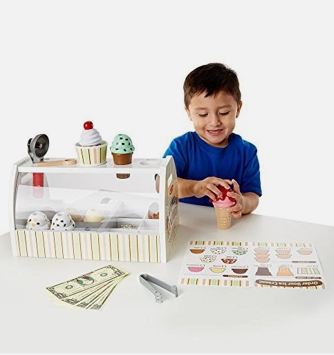 Wooden Scoop & Serve Ice Cream Counter – Kids Pretend Play Ice Cream Shop Set for Imaginative Role Play, Social Skills & Early Learning Fun