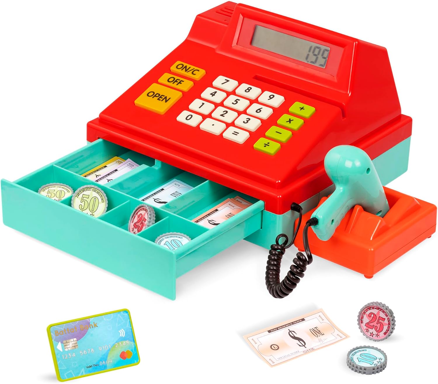 Kids Cash Register with Scanner – Pretend Play Supermarket Checkout Toy with Calculator, Scanner & Play Money for Imaginative Role Play Fun