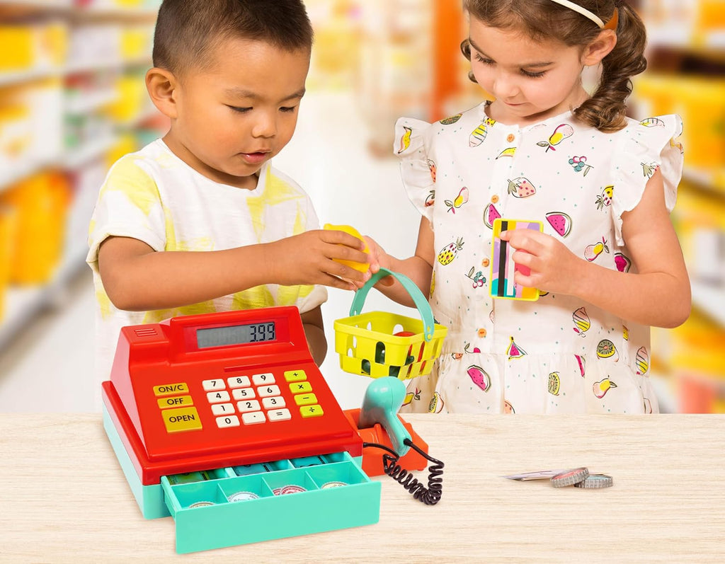 Kids Cash Register with Scanner – Pretend Play Supermarket Checkout Toy with Calculator, Scanner & Play Money for Imaginative Role Play Fun