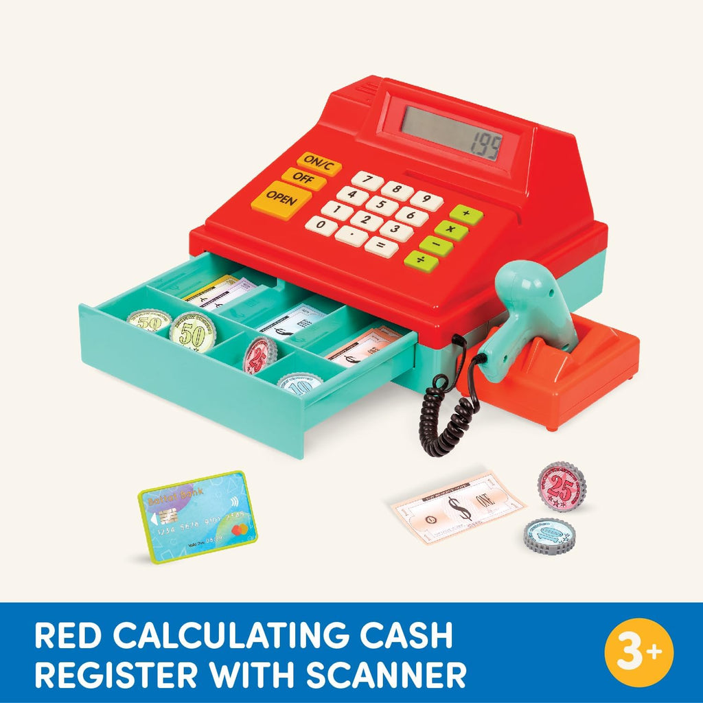 Kids Cash Register with Scanner – Pretend Play Supermarket Checkout Toy with Calculator, Scanner & Play Money for Imaginative Role Play Fun
