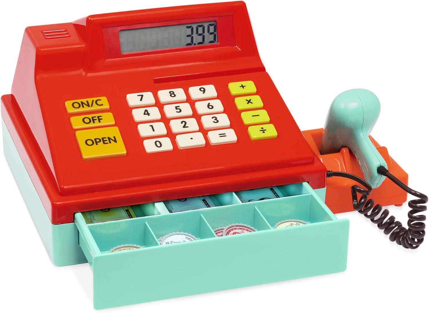 Kids Cash Register with Scanner – Pretend Play Supermarket Checkout Toy with Calculator, Scanner & Play Money for Imaginative Role Play Fun