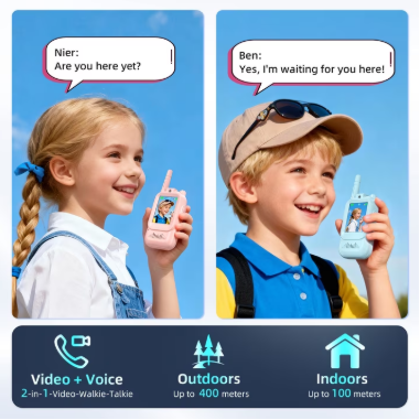 Kids Video Walkie Talkies with HD Camera – 1300FT Long Range, 2.0" IPS Screen, Voice Changer & USB-C Rechargeable (2-Pack)