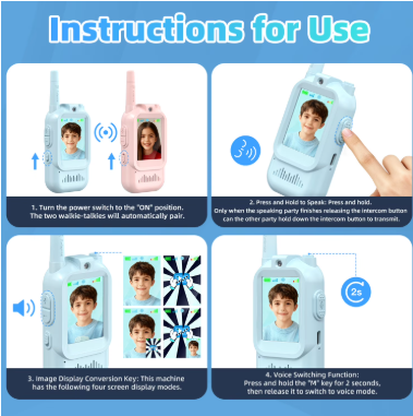 Kids Video Walkie Talkies with HD Camera – 1300FT Long Range, 2.0" IPS Screen, Voice Changer & USB-C Rechargeable (2-Pack)