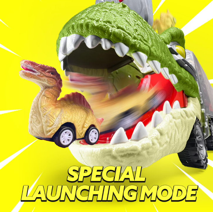 13-in-1 Dinosaur Truck Toys for Kids – Dinosaur Transport Truck with Light & Sound, Includes 12 Pull-Back Cars for Imaginative Play & Adventure Fun