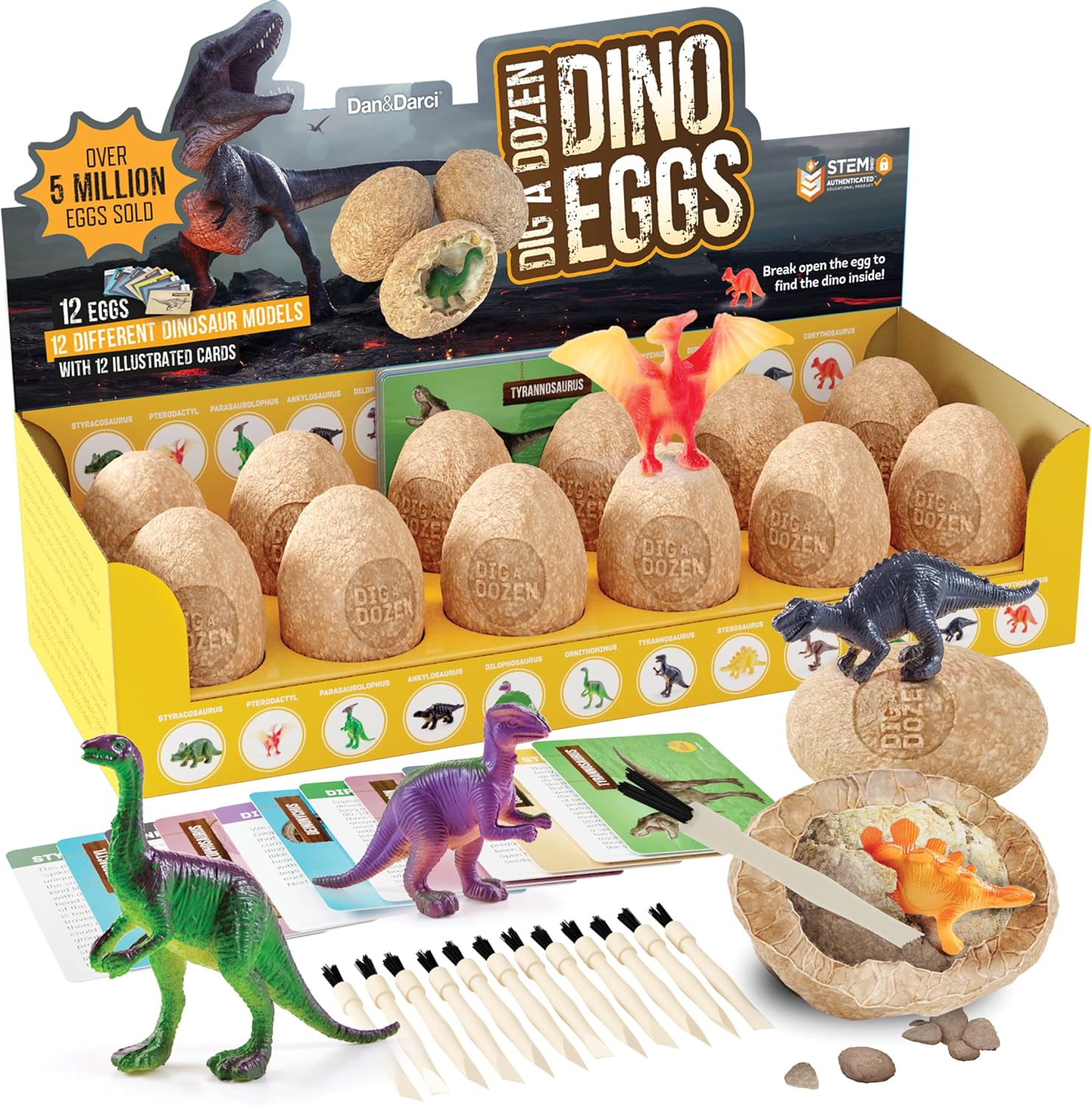 Dig a Dozen Dino Egg Kit for Kids – 12 Dinosaur Excavation Eggs STEM Dig & Discover Science Toy Set for Fossil Hunting & Learning Fun