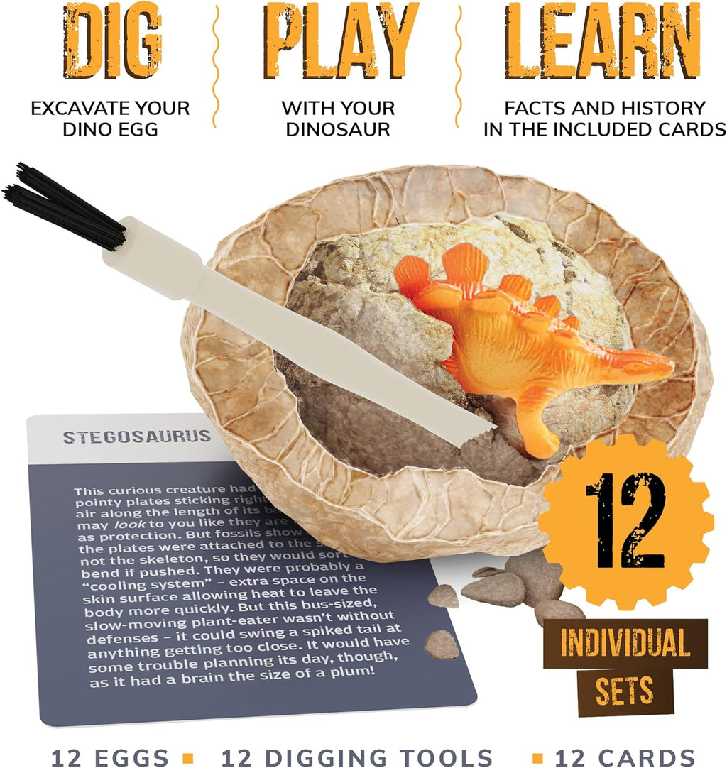 Dig a Dozen Dino Egg Kit for Kids – 12 Dinosaur Excavation Eggs STEM Dig & Discover Science Toy Set for Fossil Hunting & Learning Fun