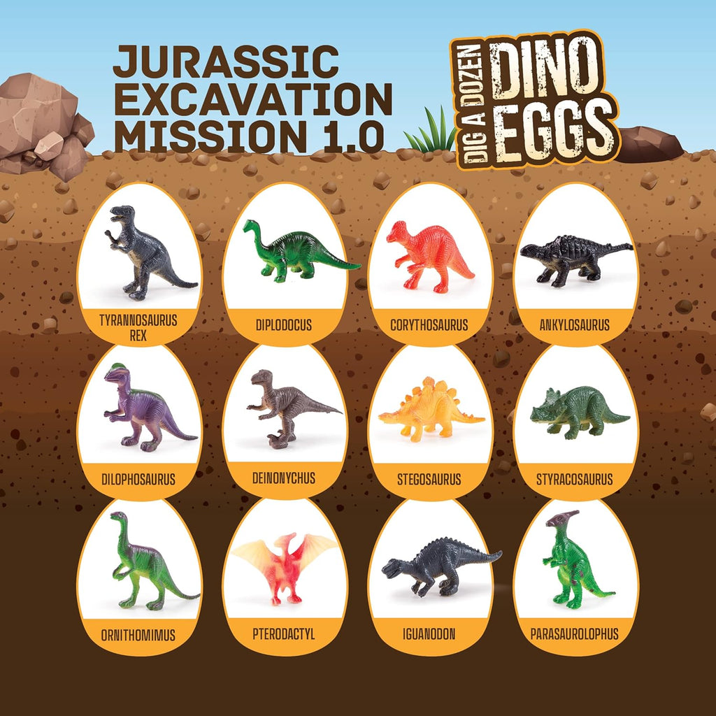 Dig a Dozen Dino Egg Kit for Kids – 12 Dinosaur Excavation Eggs STEM Dig & Discover Science Toy Set for Fossil Hunting & Learning Fun