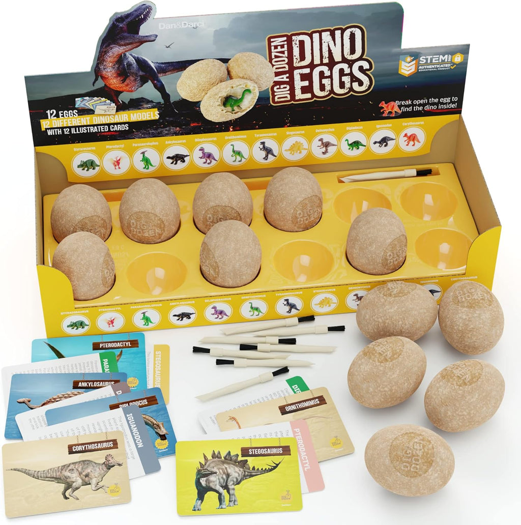 Dig a Dozen Dino Egg Kit for Kids – 12 Dinosaur Excavation Eggs STEM Dig & Discover Science Toy Set for Fossil Hunting & Learning Fun