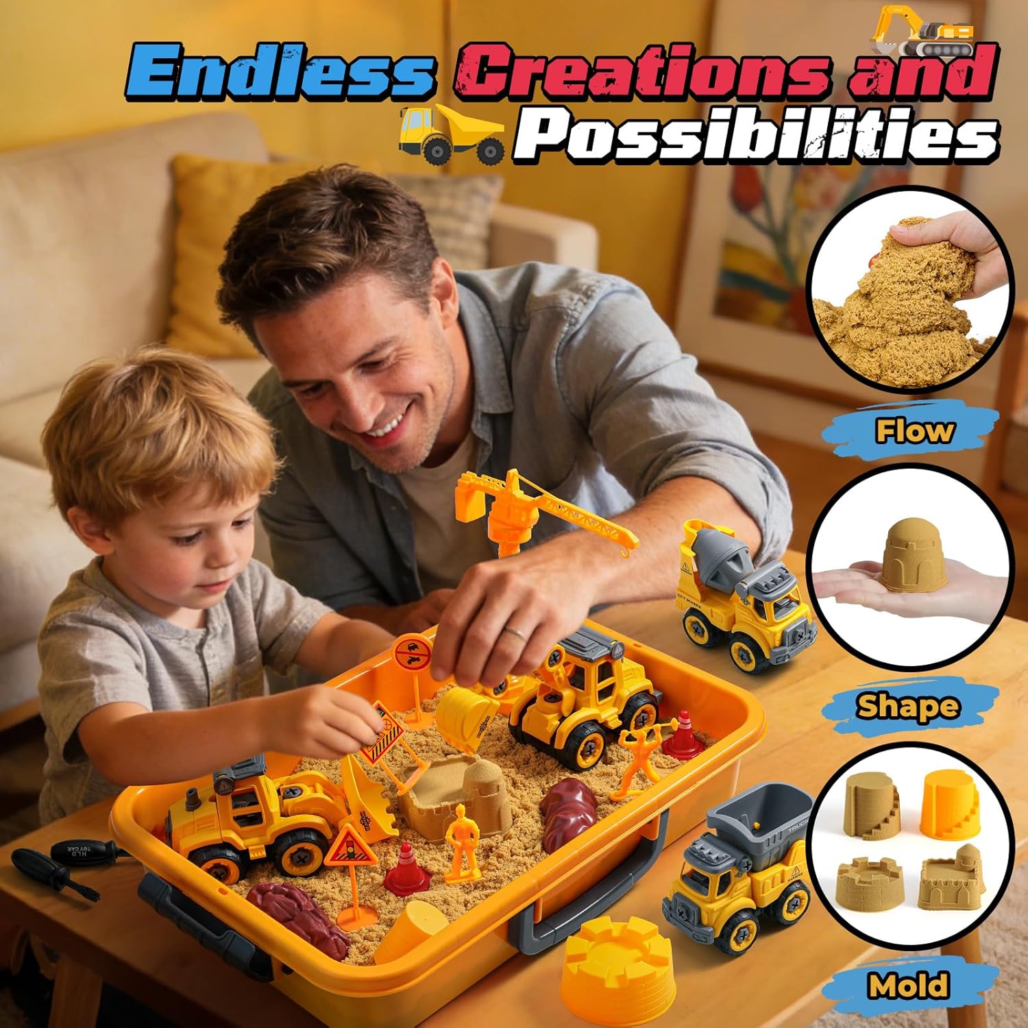 Construction Set Beach Building Castle Kit with 2.2lbs Play Sand – Kids Sandbox Construction Toys