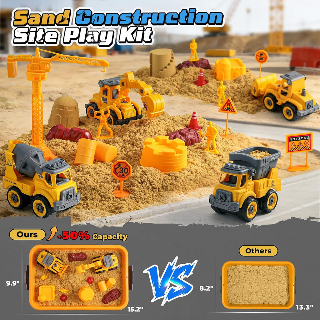 Construction Set Beach Building Castle Kit with 2.2lbs Play Sand – Kids Sandbox Construction Toys