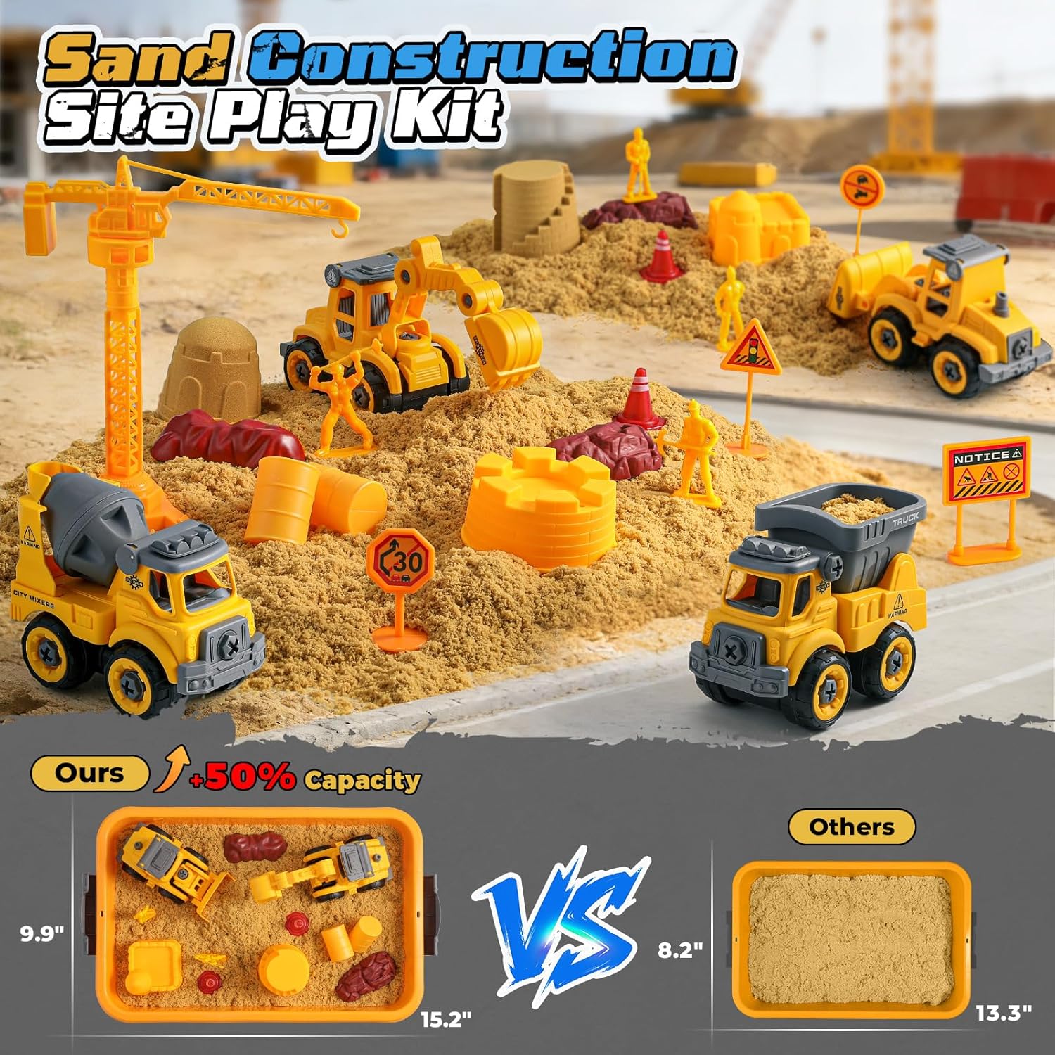 Construction Set Beach Building Castle Kit with 2.2lbs Play Sand – Kids Sandbox Construction Toys