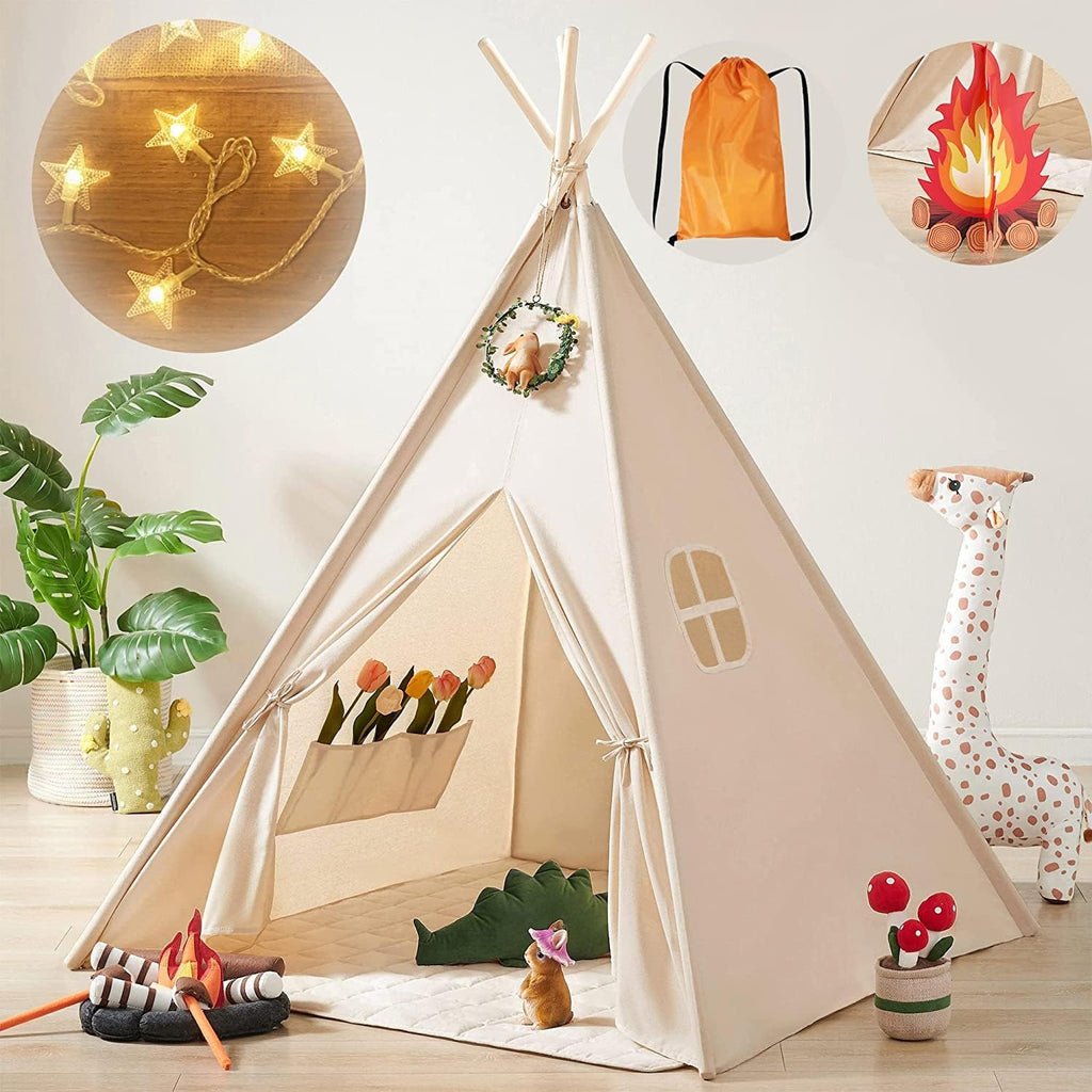 Teepee Tent for Kids with Star Lights – Indoor & Outdoor Kids Play Tent with LED Fairy Lights for Reading, Imaginative Play & Cozy Hideaway Fun