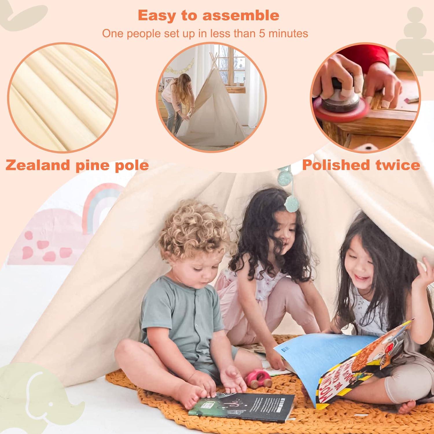 Teepee Tent for Kids with Star Lights – Indoor & Outdoor Kids Play Tent with LED Fairy Lights for Reading, Imaginative Play & Cozy Hideaway Fun
