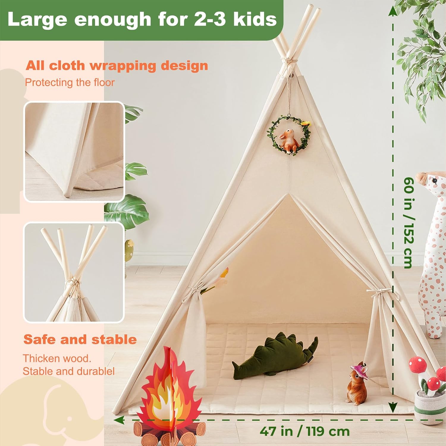 Teepee Tent for Kids with Star Lights – Indoor & Outdoor Kids Play Tent with LED Fairy Lights for Reading, Imaginative Play & Cozy Hideaway Fun