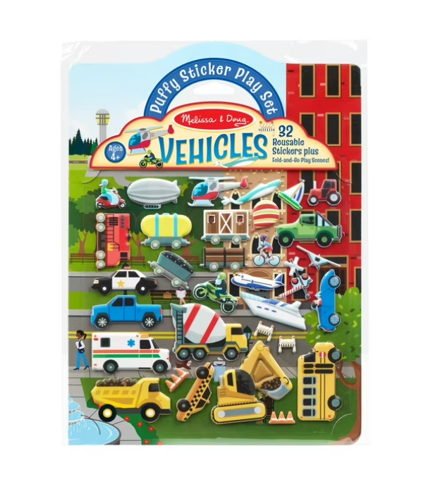 Puffy Sticker Play Set Travel Toy with Double-Sided Background – 32 Reusable Puffy Stickers for Kids Imaginative Play, Creativity & Learning Fun
