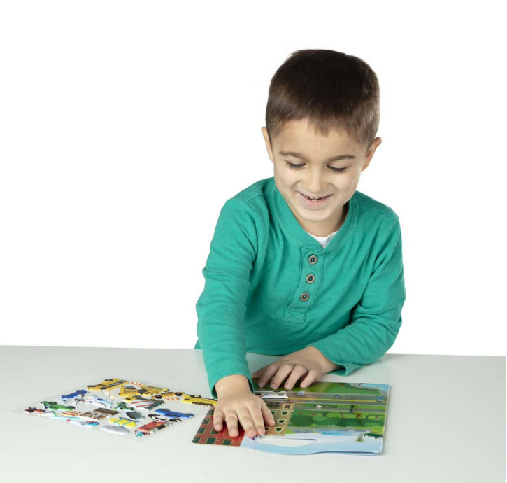 Puffy Sticker Play Set Travel Toy with Double-Sided Background – 32 Reusable Puffy Stickers for Kids Imaginative Play, Creativity & Learning Fun