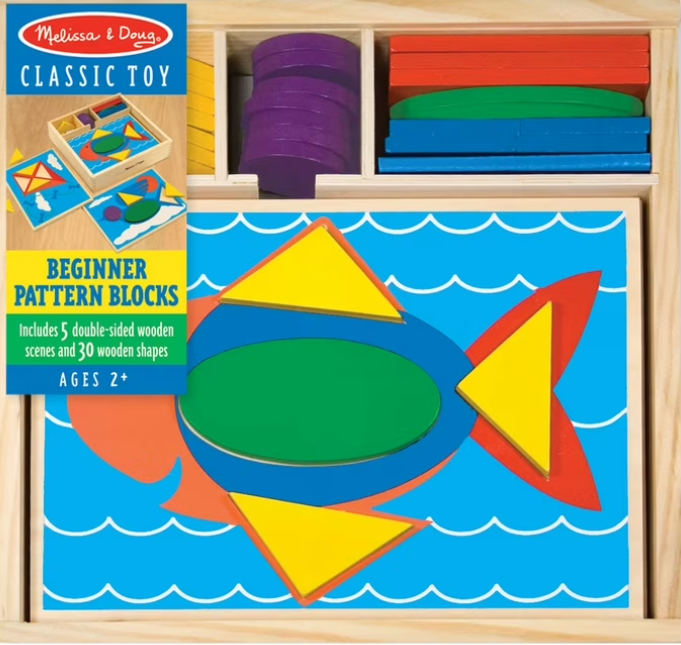 Wooden Pattern Blocks Educational Toy with 5 Double-Sided Scenes & 30 Shapes – Montessori Learning Puzzle for Kids Creativity, STEM & Fine Motor Skills