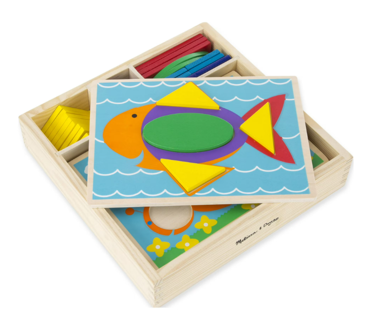 Wooden Pattern Blocks Educational Toy with 5 Double-Sided Scenes & 30 Shapes – Montessori Learning Puzzle for Kids Creativity, STEM & Fine Motor Skills
