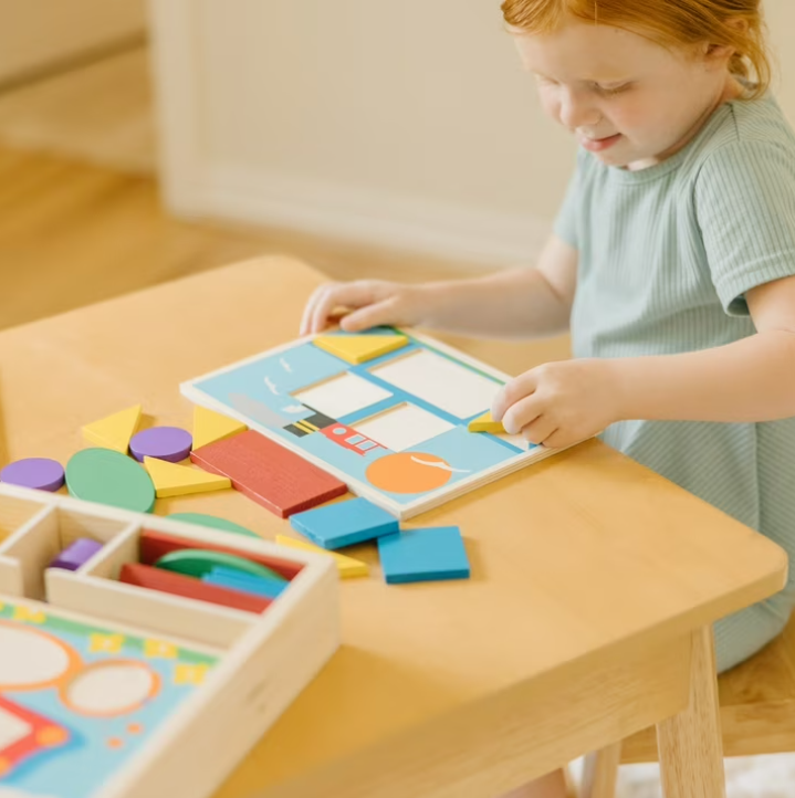 Wooden Pattern Blocks Educational Toy with 5 Double-Sided Scenes & 30 Shapes – Montessori Learning Puzzle for Kids Creativity, STEM & Fine Motor Skills