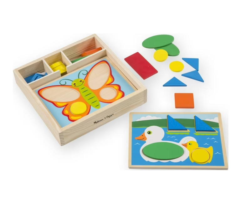 Wooden Pattern Blocks Educational Toy with 5 Double-Sided Scenes & 30 Shapes – Montessori Learning Puzzle for Kids Creativity, STEM & Fine Motor Skills