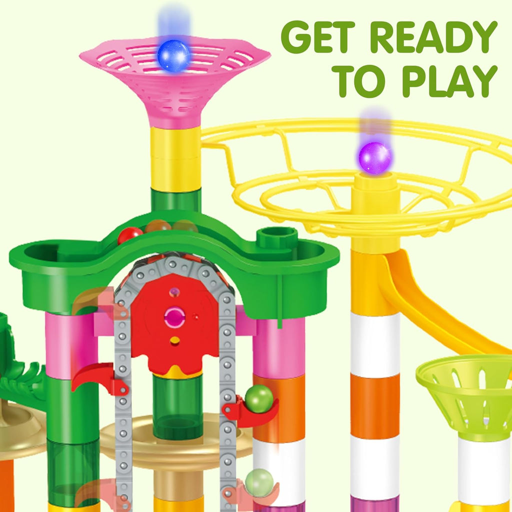 236-Piece Glowing Marble Run with Motorized Elevator – Construction Building Blocks Set with 30 Glow-in-the-Dark Marbles STEM Engineering Toy for Kids