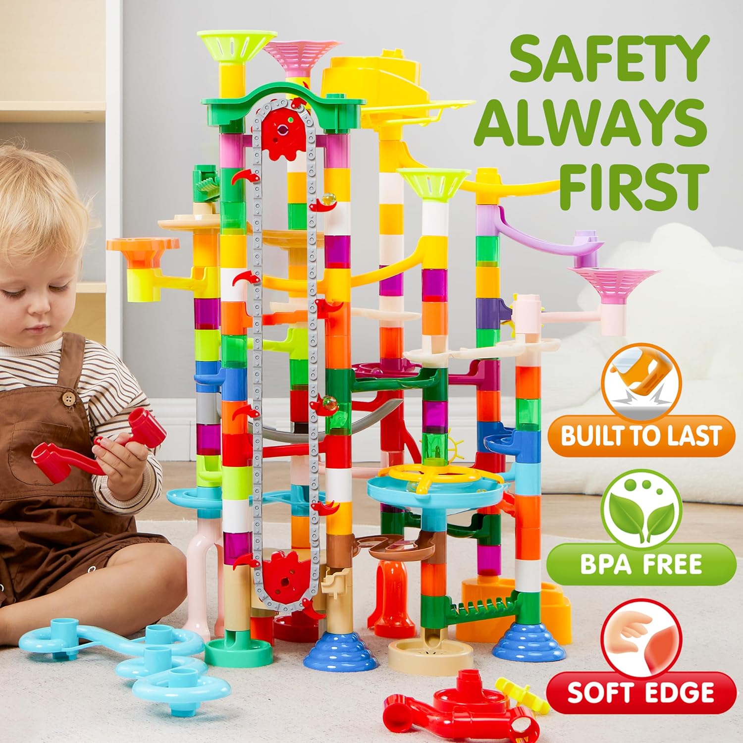 236-Piece Glowing Marble Run with Motorized Elevator – Construction Building Blocks Set with 30 Glow-in-the-Dark Marbles STEM Engineering Toy for Kids